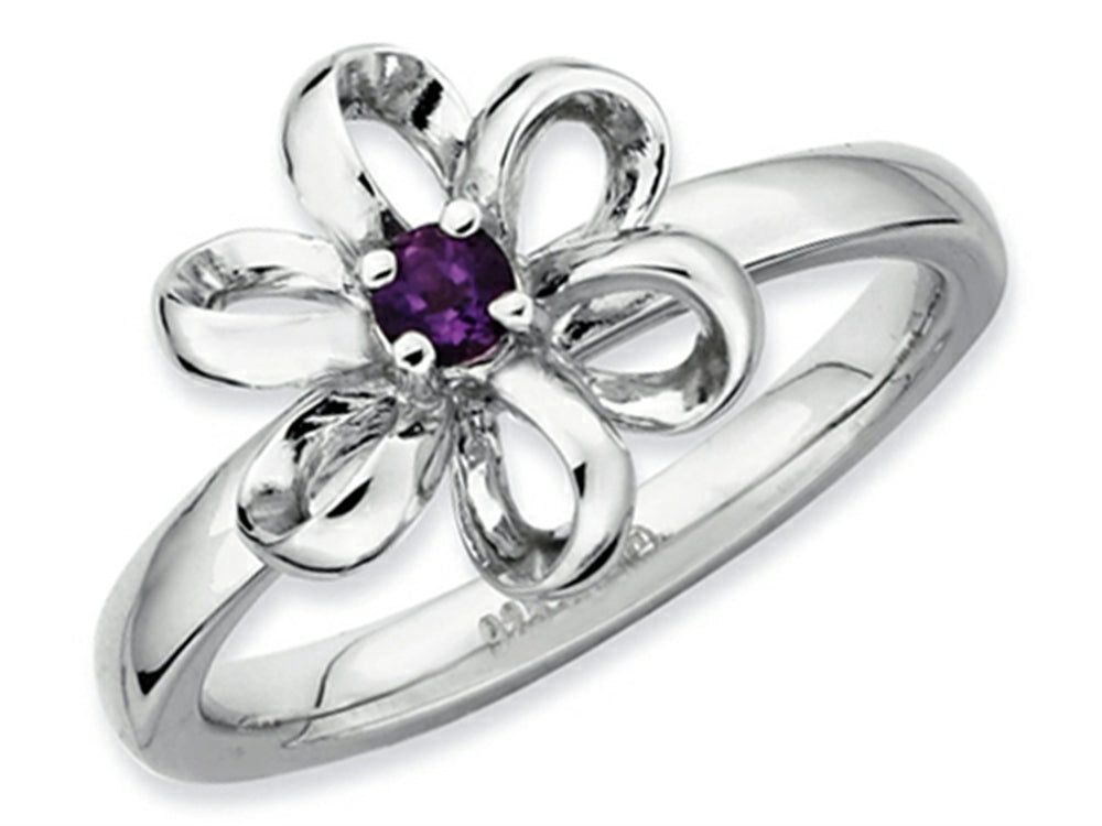 Stackable Expressions Sterling Silver Polished Amethyst Flower Stackable Ring