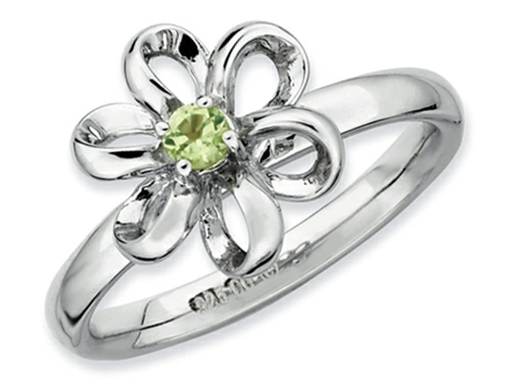 Stackable Expressions Sterling Silver Polished Peridot Flower Stackable Ring