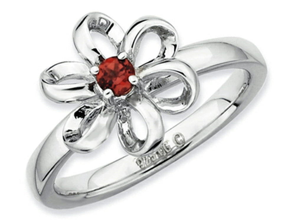 Stackable Expressions Sterling Silver Polished Garnet Flower Stackable Ring