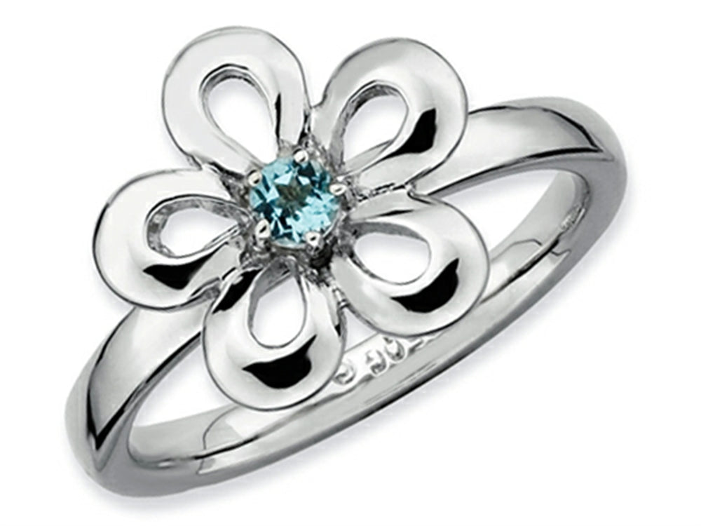 Stackable Expressions Sterling Silver Polished Blue Topaz Flower Stackable Ring
