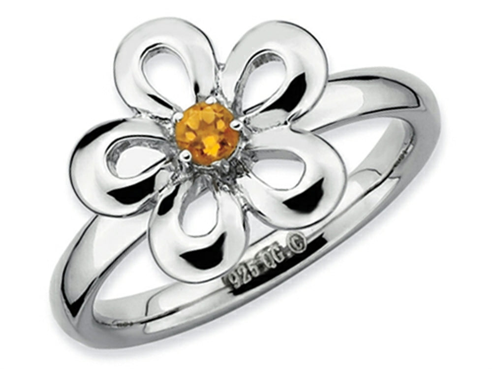 Stackable Expressions Sterling Silver Polished Citrine Flower Stackable Ring