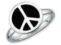 Stackable Expressions Sterling Silver Polished Black Enameled Peace Sign Stackable Ring