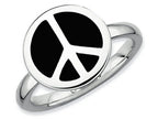 Stackable Expressions Sterling Silver Polished Black Enameled Peace Sign Stackable Ring
