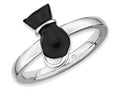 Stackable Expressions Sterling Silver Polished Black Enameled Cat Stackable Ring