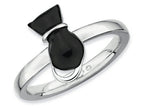 Stackable Expressions Sterling Silver Polished Black Enameled Cat Stackable Ring