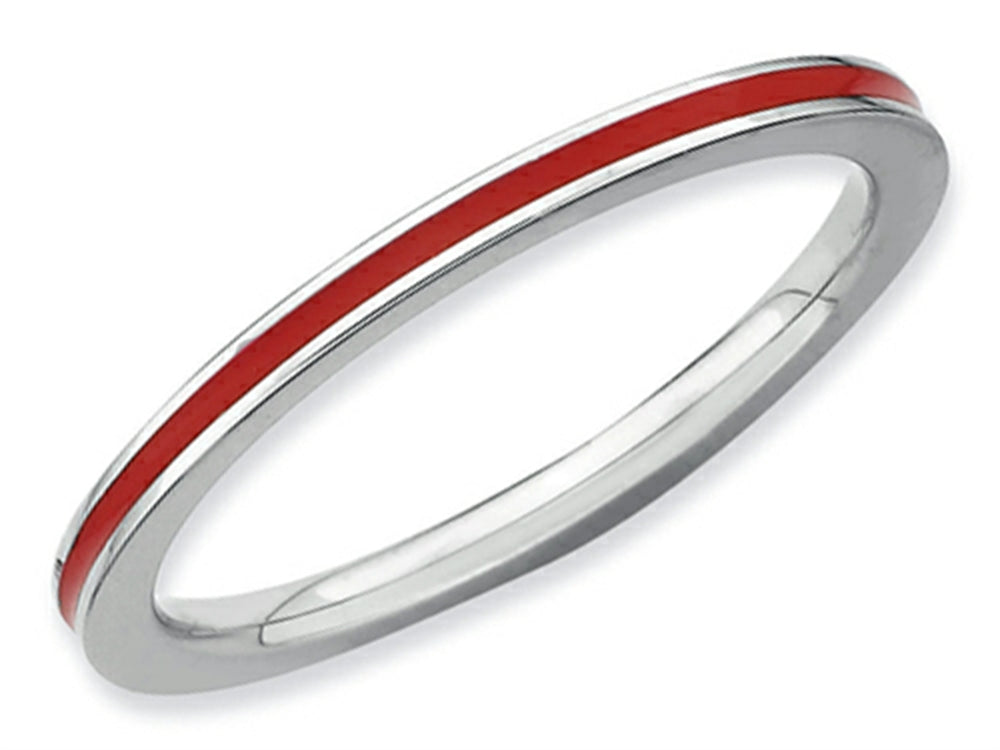 Stackable Expressions Sterling Silver Red Enameled 1.5mm Stackable Ring