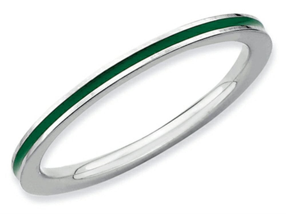 Stackable Expressions Sterling Silver Green Enameled 1.5mm Stackable Ring