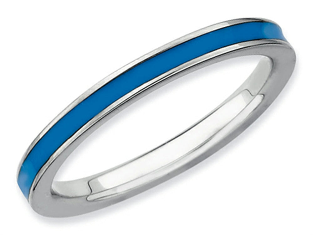 Stackable Expressions Sterling Silver Blue Enameled 2.25mm Stackable Ring
