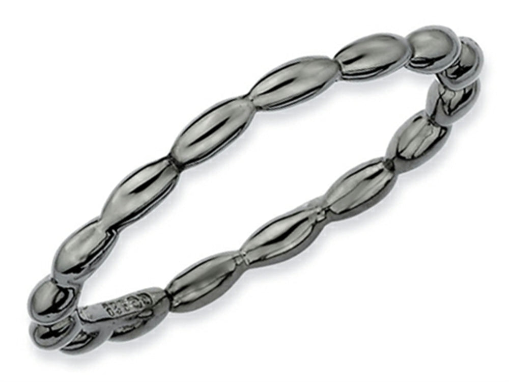 Stackable Expressions Sterling Silver Black-plated Rice Bead Stackable Ring