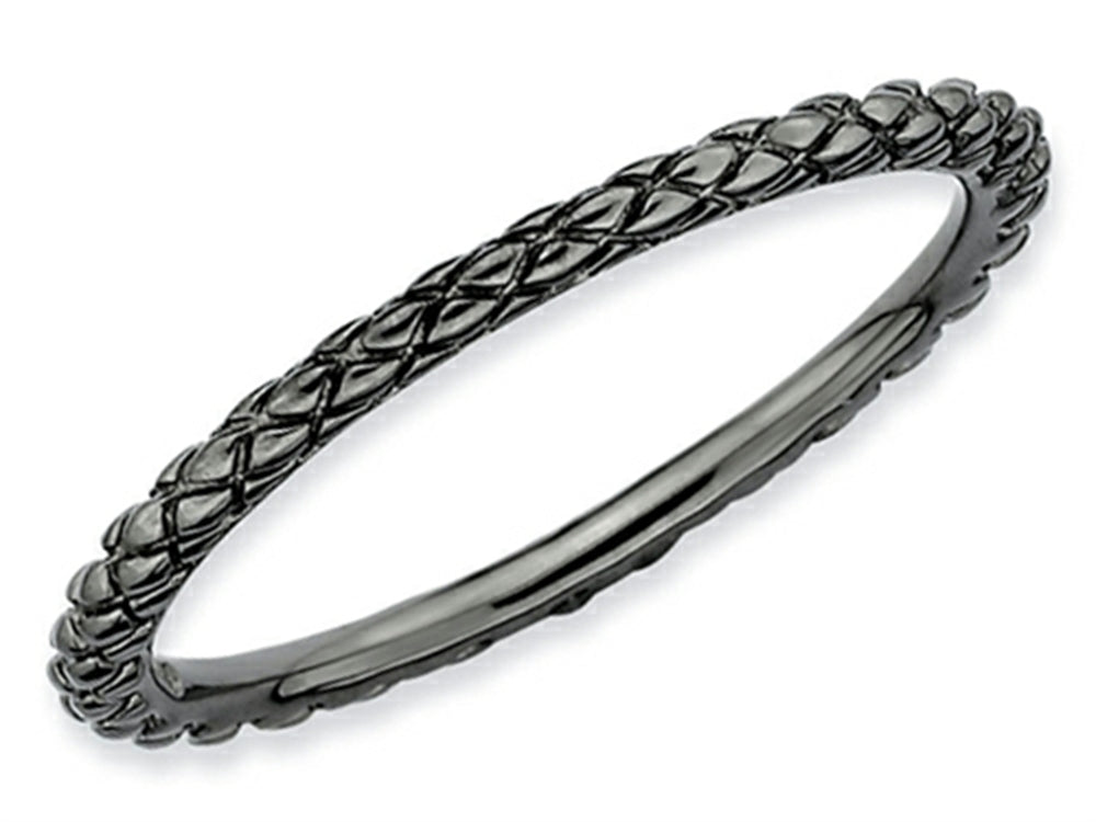 Stackable Expressions Sterling Silver Black-plated Criss-cross Stackable Ring