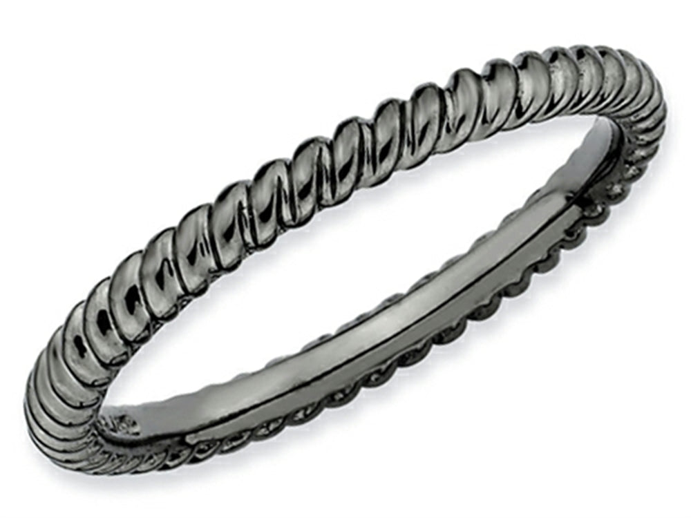 Stackable Expressions Sterling Silver Black-plated Twisted Stackable Ring