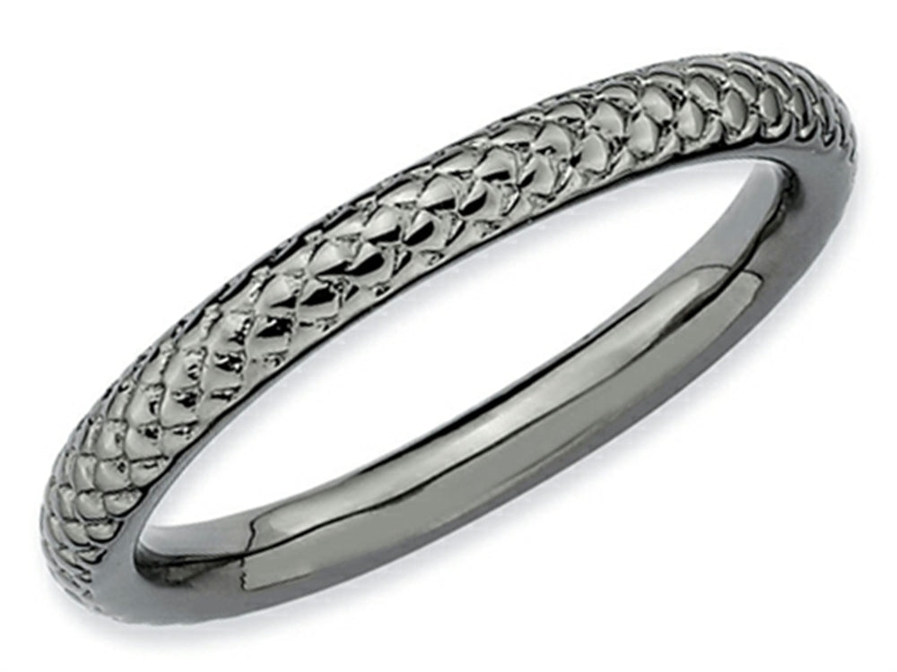 Stackable Expressions Sterling Silver Black-plated Cable Stackable Ring
