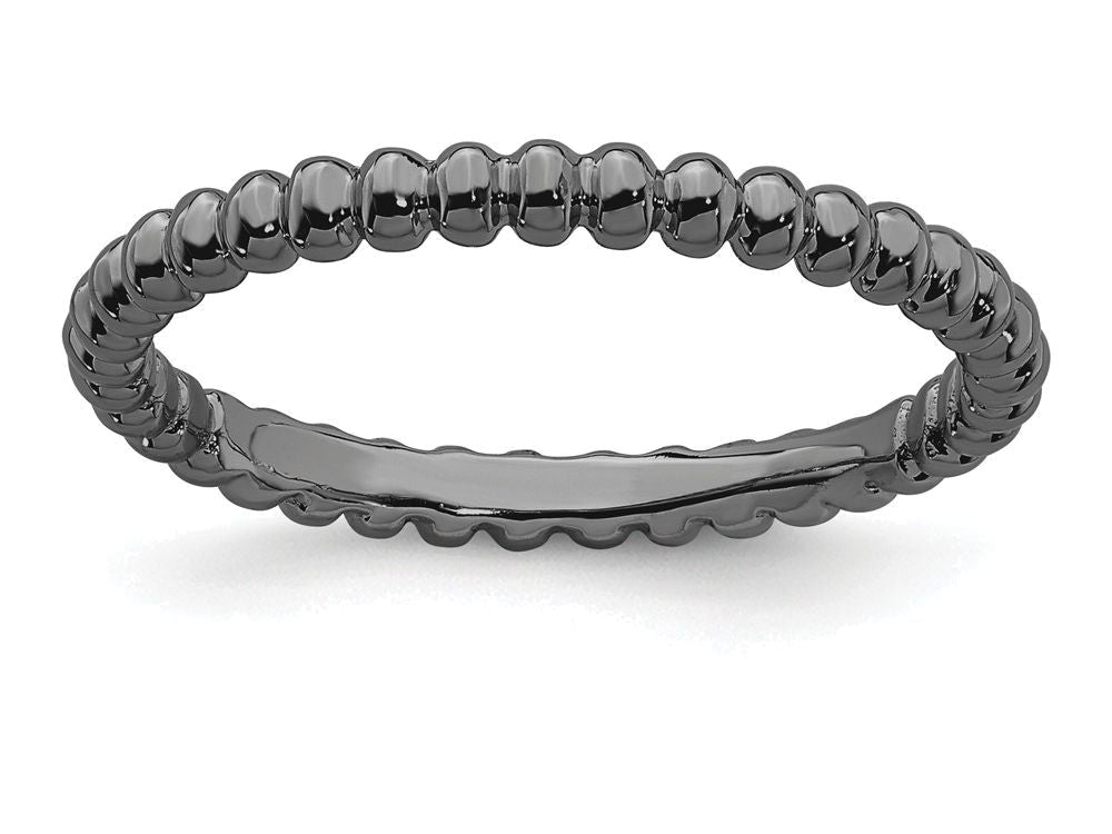 Stackable Expressions Sterling Silver Black-plated Beaded Stackable Ring
