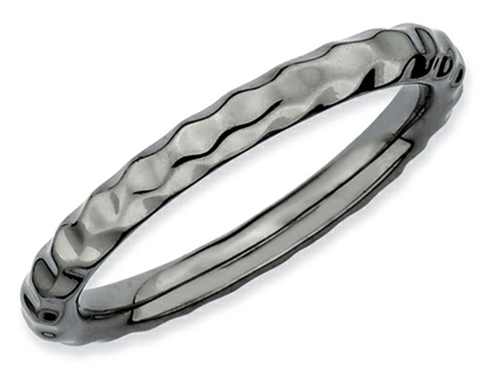 Stackable Expressions Sterling Silver Black-plated Hammered Stackable Ring