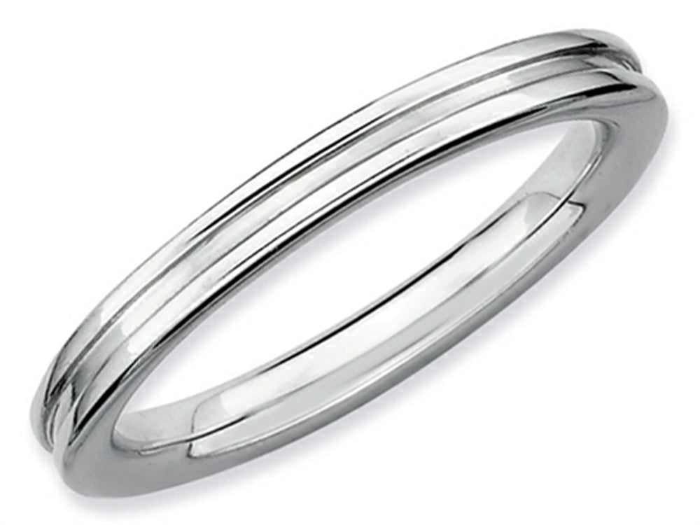 Stackable Expressions Sterling Silver Rhodium Grooved Stackable Ring