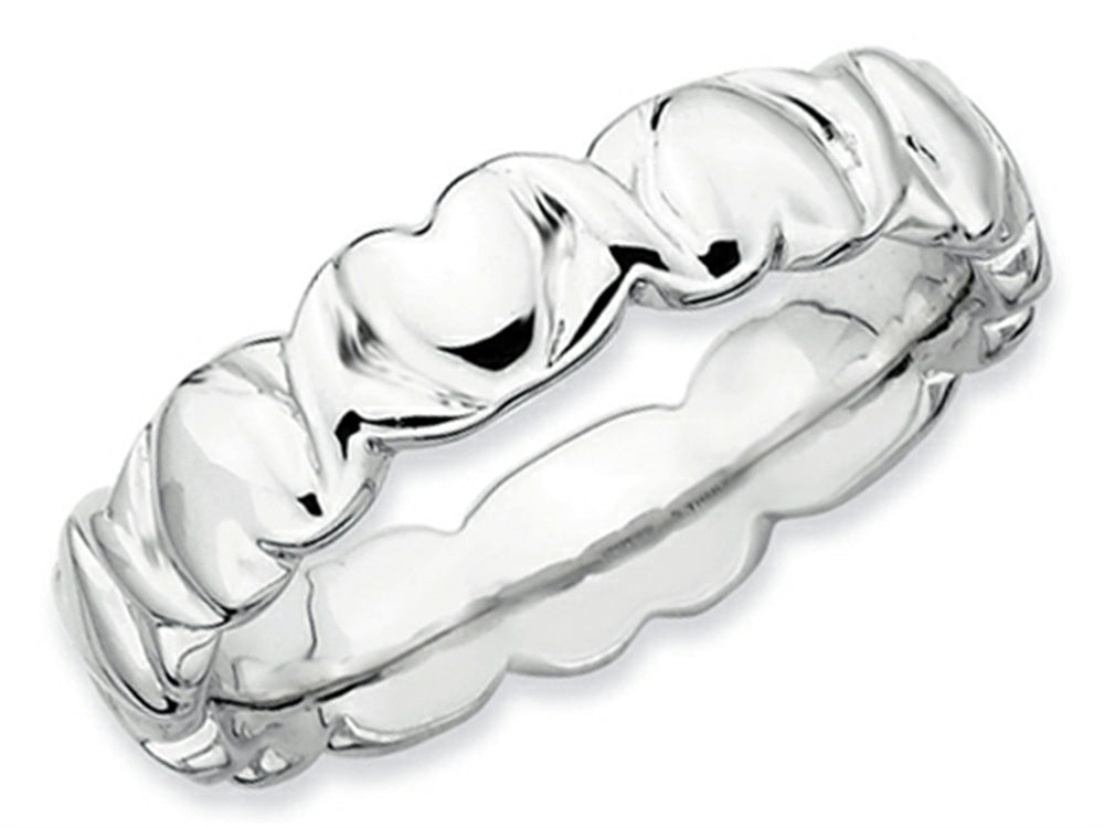 Stackable Expressions Sterling Silver Rhodium Hearts Stackable Ring
