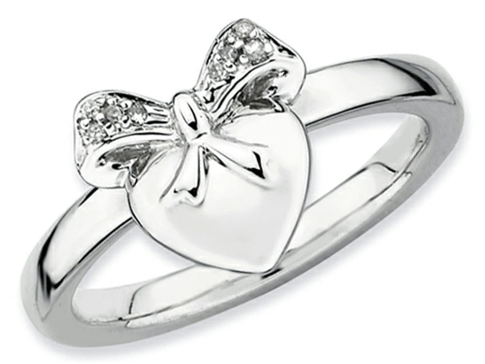 Stackable Expressions Sterling Silver Heart with Bow Diamond Stackable Ring