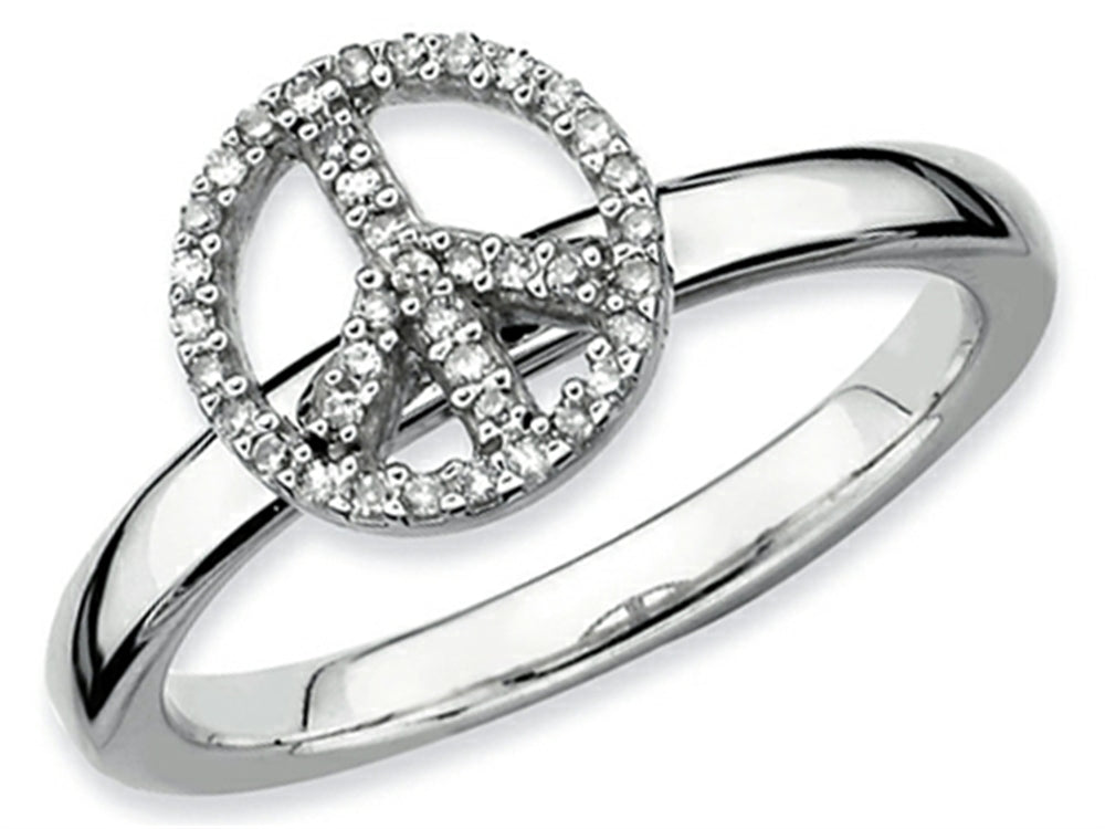 Stackable Expressions Sterling Silver Peace Symbol Diamond Stackable Ring