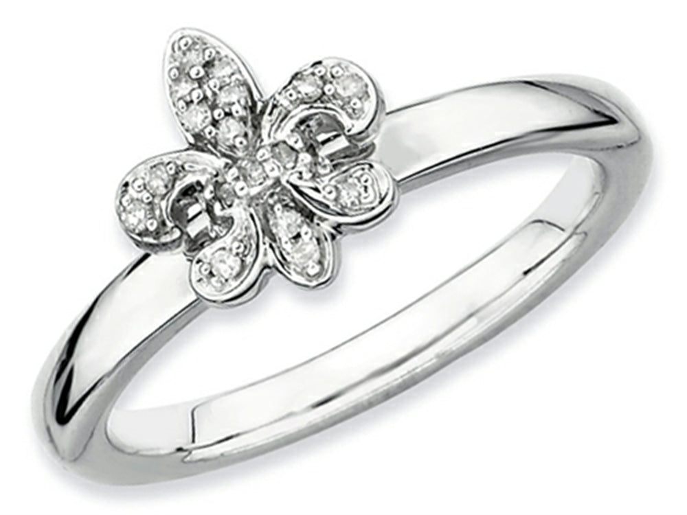 Stackable Expressions Sterling Silver Fleur De Lis Rough Diamond Stackable Ring