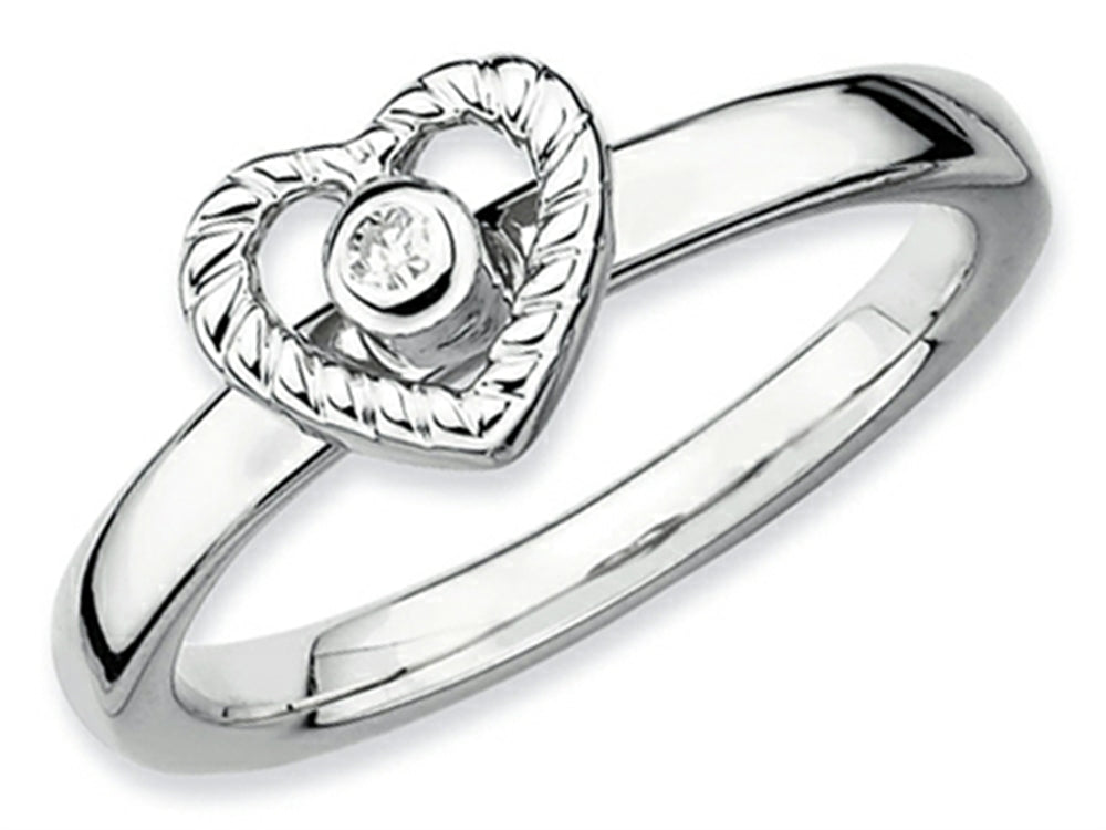 Stackable Expressions Sterling Silver Heart Diamond Stackable Ring