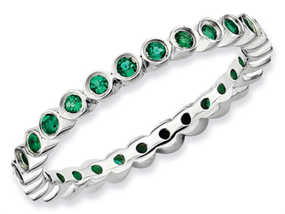 Stackable Expressions Sterling Silver Simulated Emerald Stackable Ring