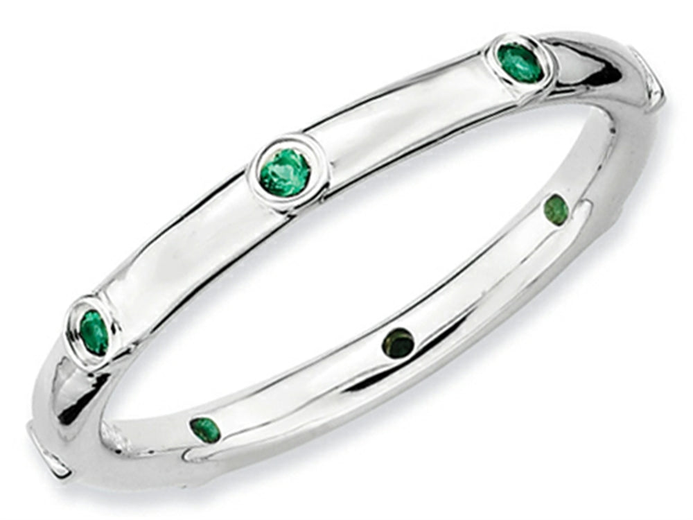 Stackable Expressions Sterling Silver Simulated Emerald Stackable Ring