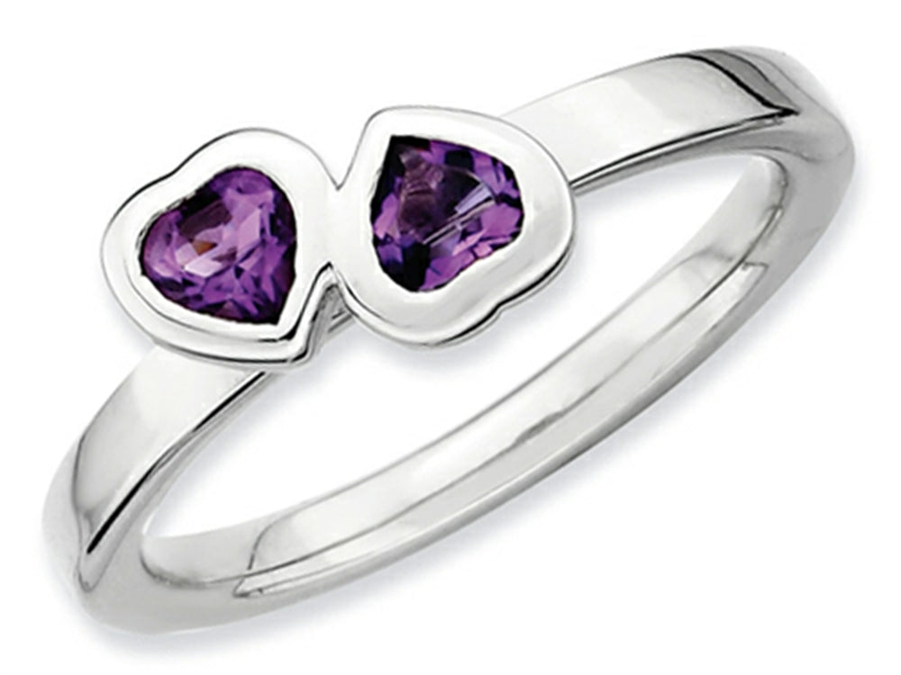 Stackable Expressions Sterling Silver Amethyst Double Heart Stackable Ring