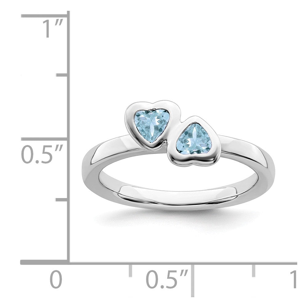 Stackable Expressions Sterling Silver Aquamarine Double Heart Stackable Ring