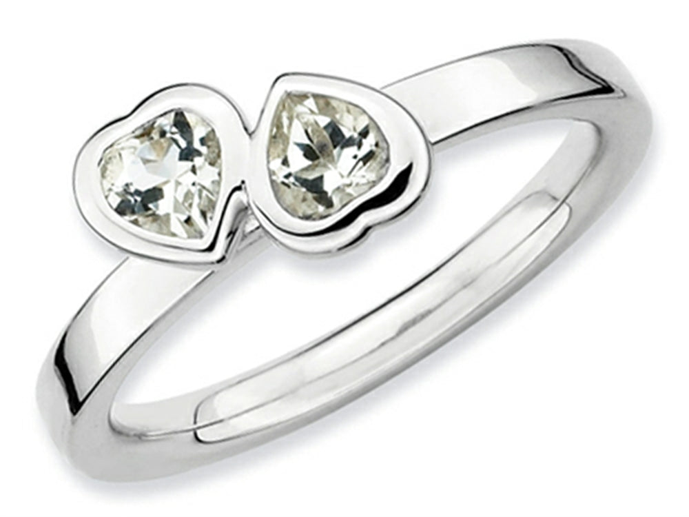 Stackable Expressions Sterling Silver White Topaz Double Heart Stackable Ring