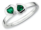 Stackable Expressions Sterling Silver Simulated Emerald Double Heart Stackable Ring