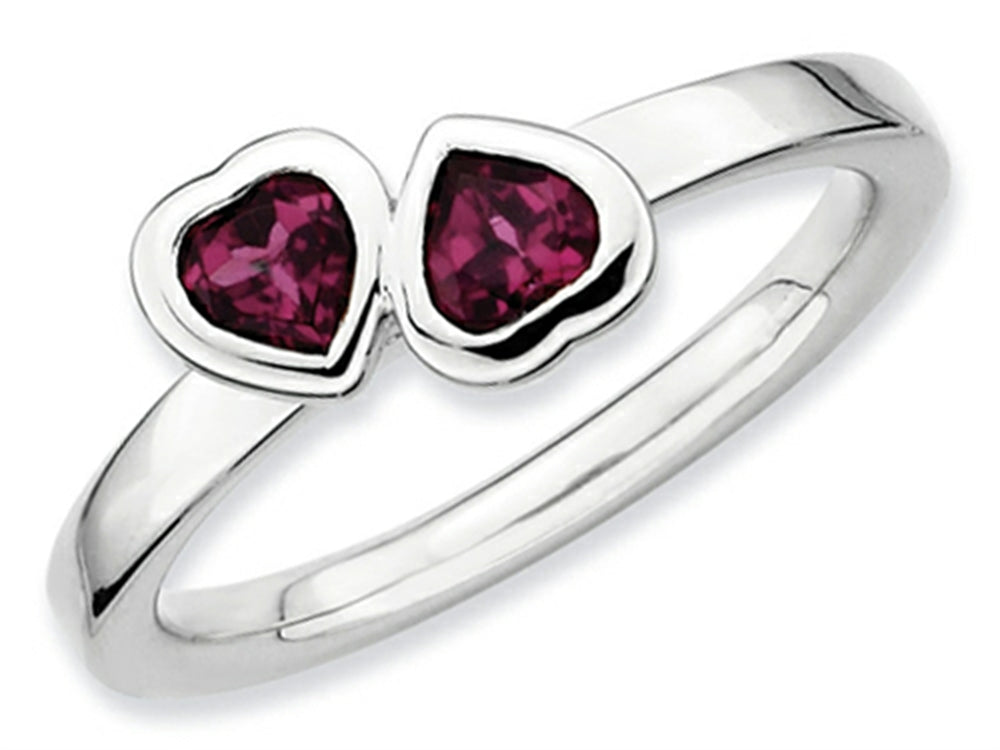 Stackable Expressions Sterling Silver Rhodolite Garnet Double Heart Stackable Ring