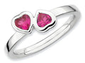 Stackable Expressions Sterling Silver Created Ruby Double Heart Stackable Ring