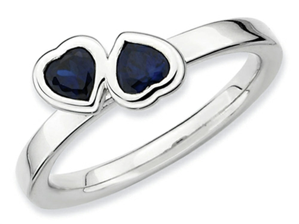 Stackable Expressions Sterling Silver Created Sapphire Double Heart Stackable Ring