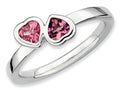 Stackable Expressions Sterling Silver Pink Tourmaline Double Heart Stackable Ring
