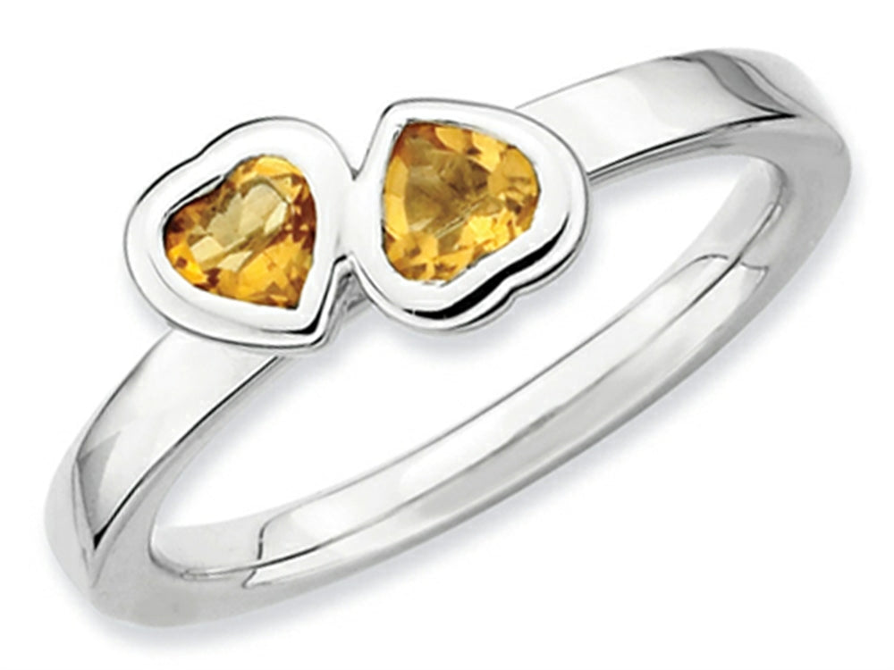 Stackable Expressions Sterling Silver Citrine Double Heart Stackable Ring