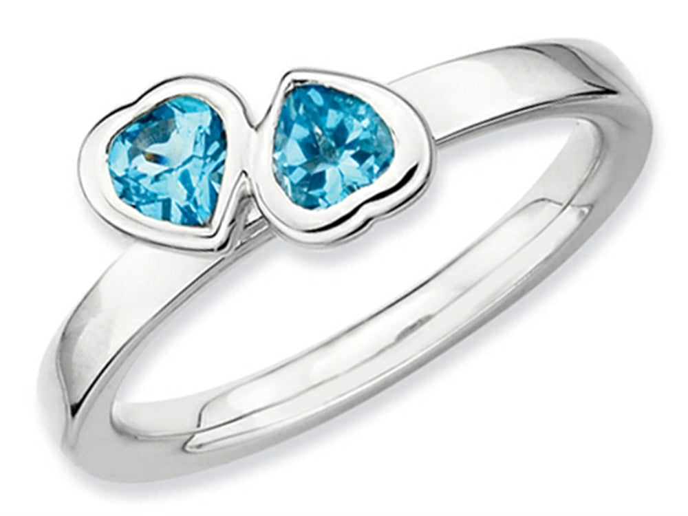 Stackable Expressions Sterling Silver Blue Topaz Double Heart Stackable Ring