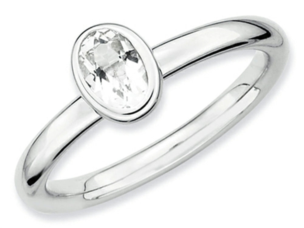 Stackable Expressions Sterling Silver Oval White Topaz Stackable Ring