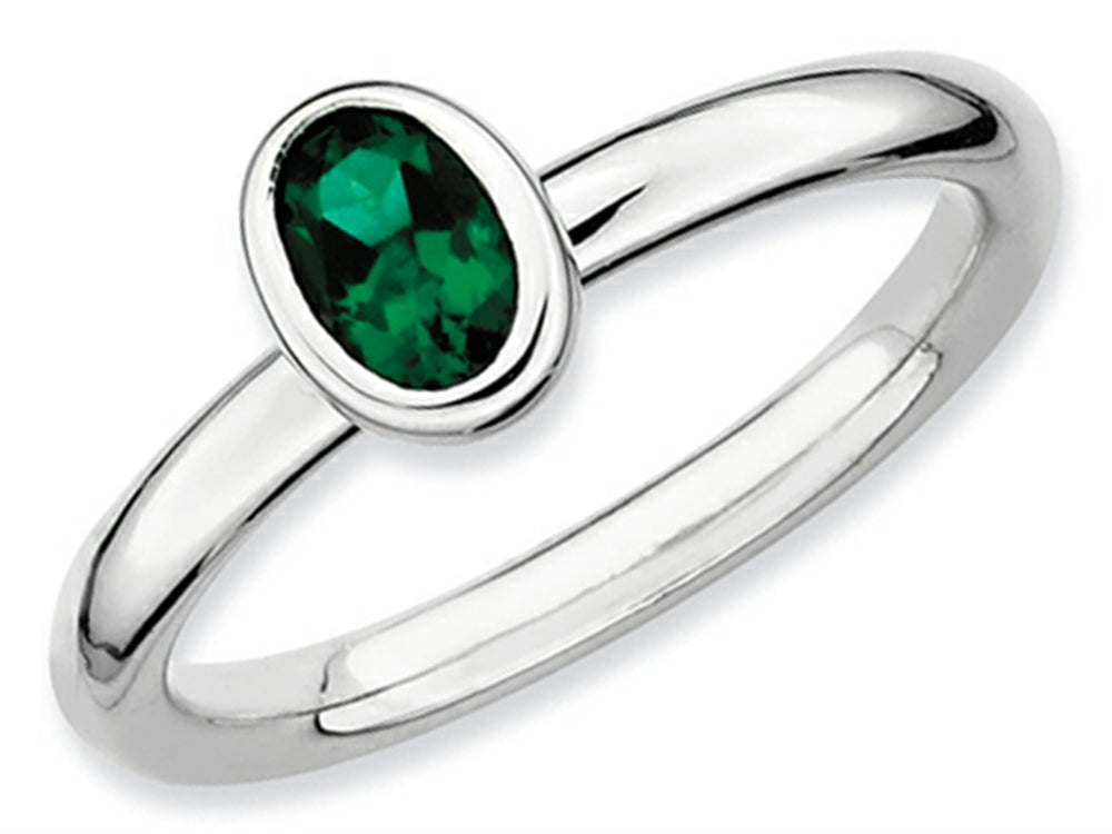 Stackable Expressions Sterling Silver Oval Simulated Emerald Stackable Ring