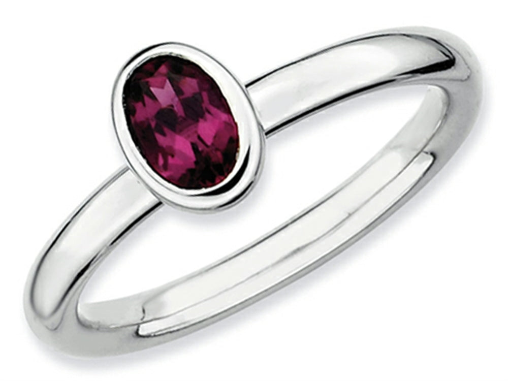 Stackable Expressions Sterling Silver Oval Simulated Rhodolite Garnet Stackable Ring