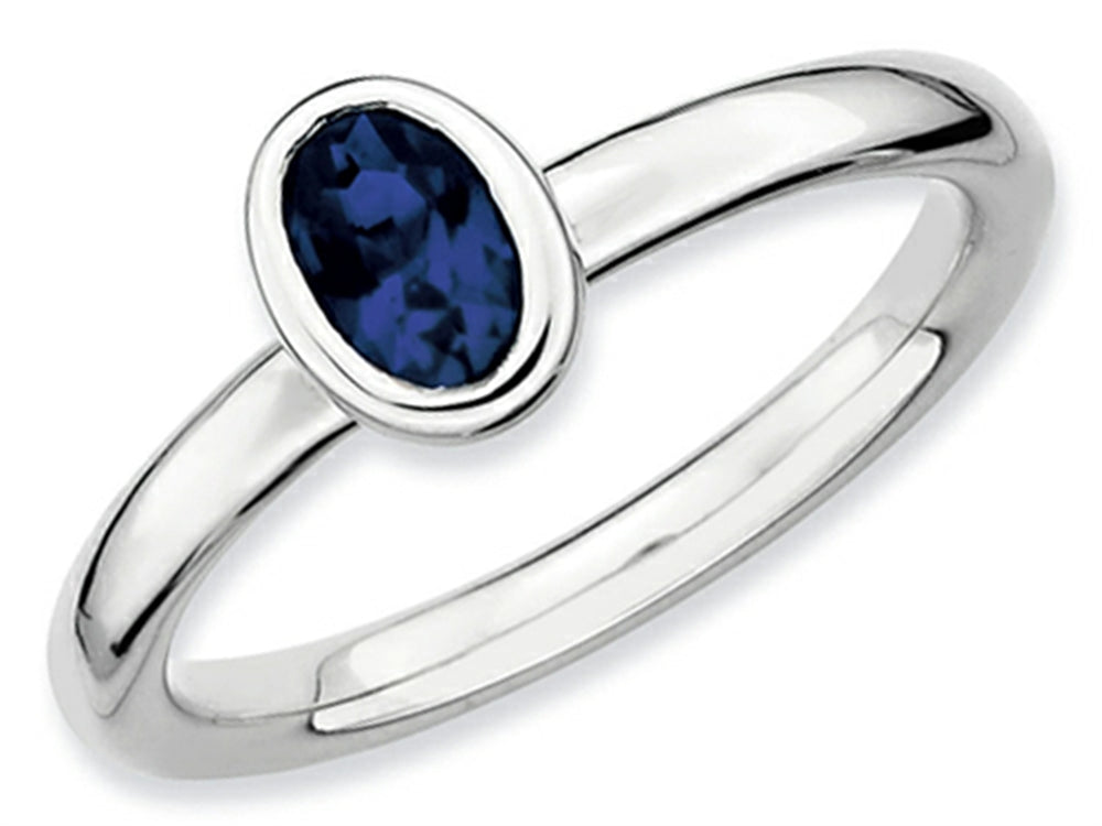 Stackable Expressions Sterling Silver Oval Created Blue Sapphire Stackable Ring
