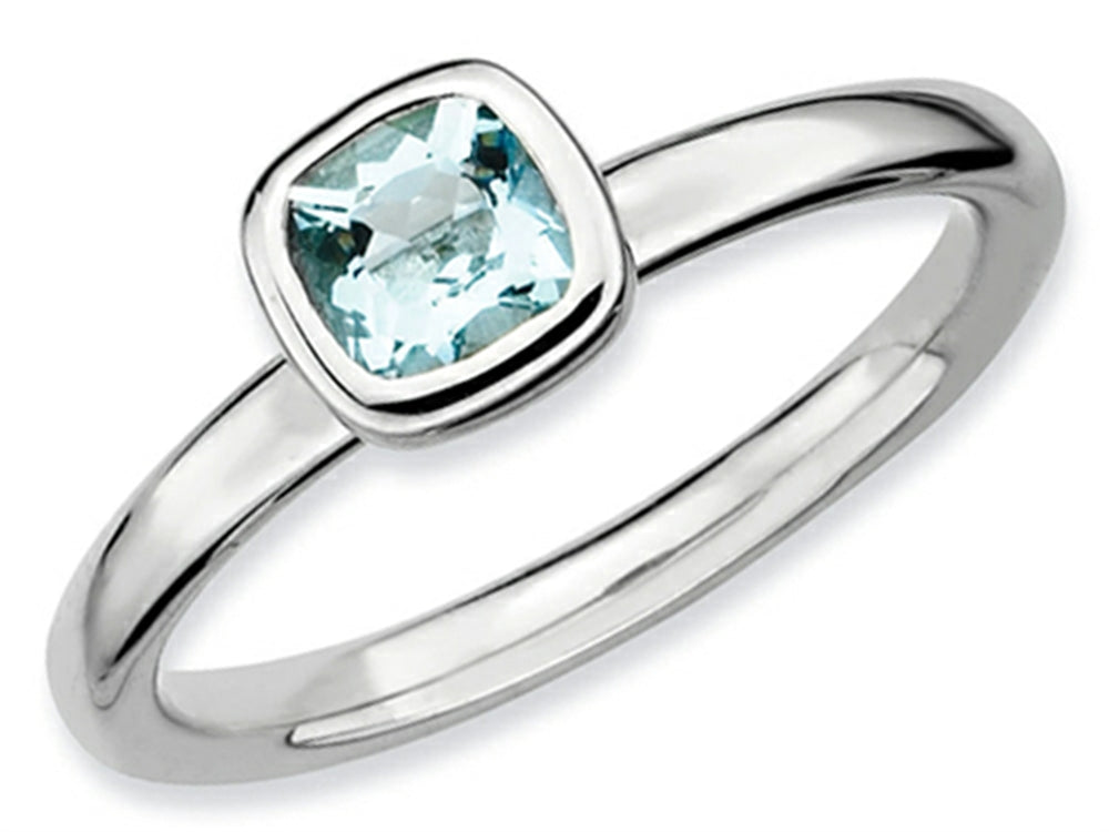Stackable Expressions Sterling Silver Cushion-Cut Aquamarine Stackable Ring