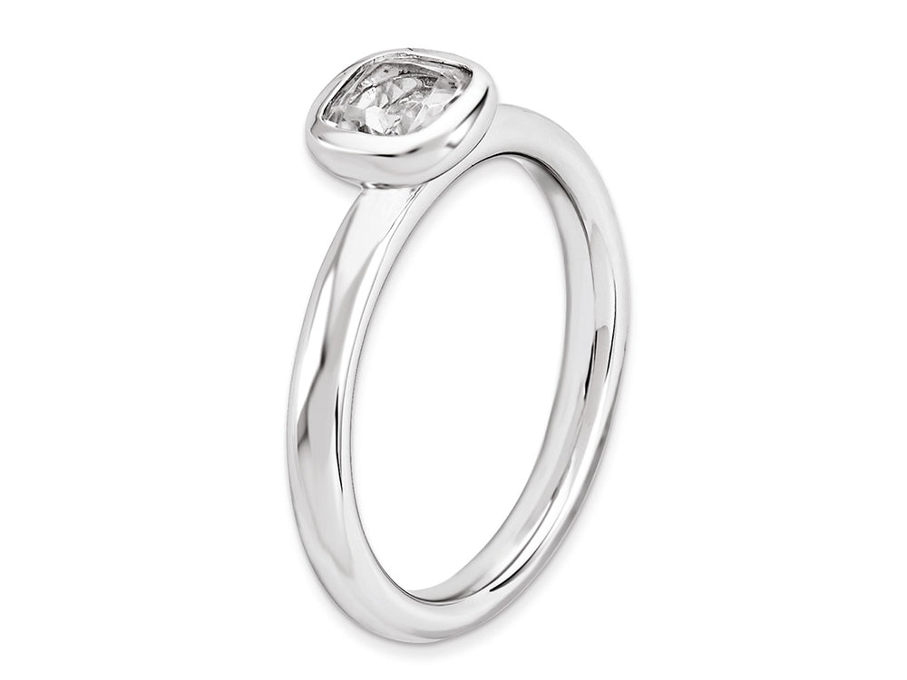 Stackable Expressions Sterling Silver Cushion-Cut White Topaz Stackable Ring