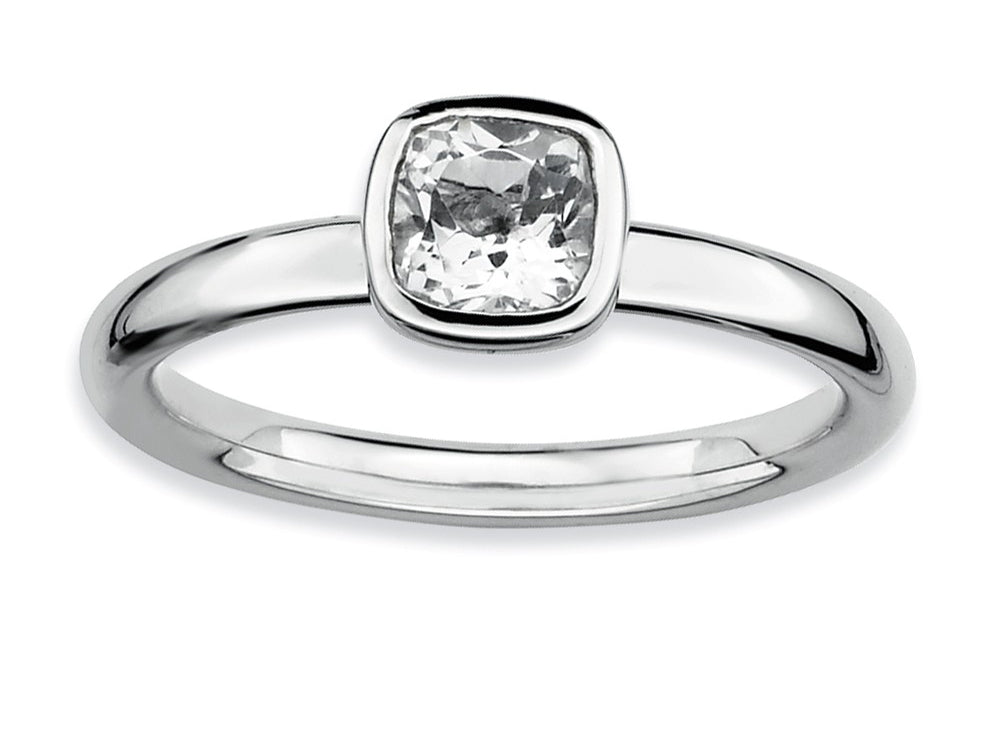 Stackable Expressions Sterling Silver Cushion-Cut White Topaz Stackable Ring