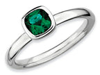 Stackable Expressions Sterling Silver Cushion-Cut Simulated Emerald Stackable Ring