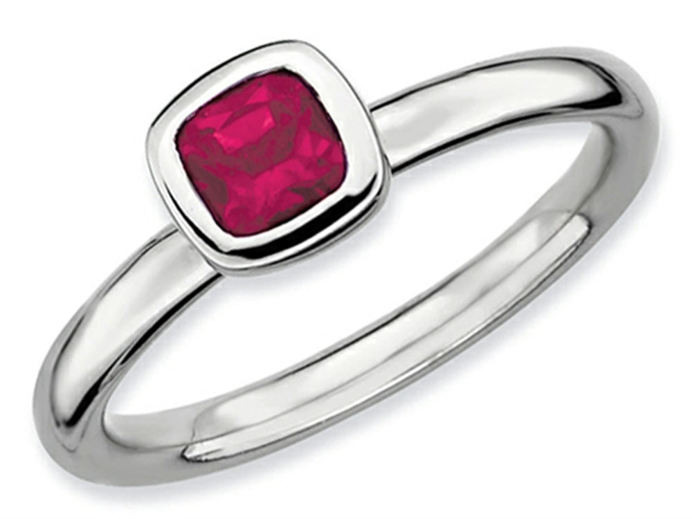 Stackable Expressions Sterling Silver Cushion-Cut Created Ruby Stackable Ring