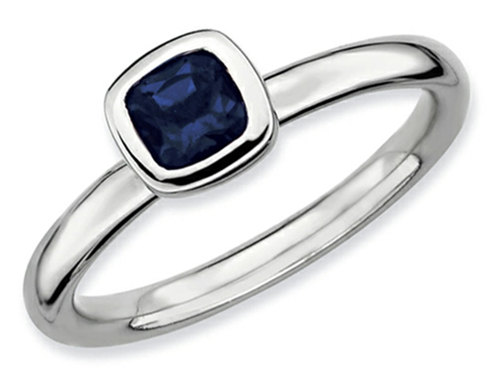 Stackable Expressions Sterling Silver Cushion-Cut Created Blue Sapphire Stackable Ring