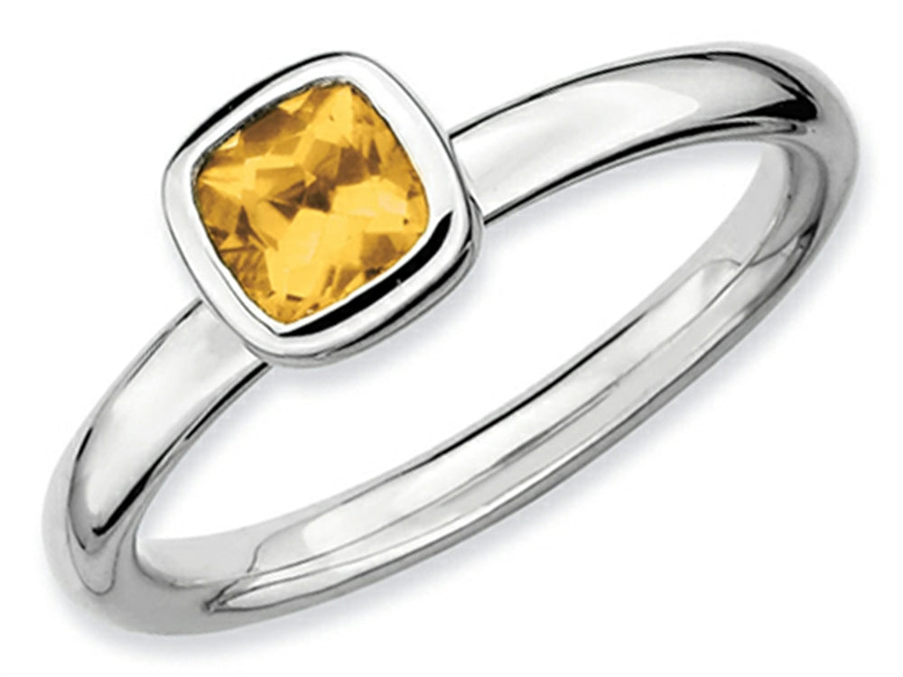 Stackable Expressions Sterling Silver Cushion-Cut Citrine Stackable Ring