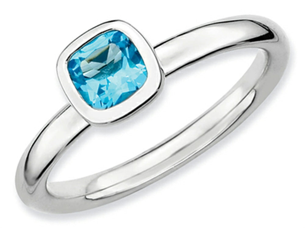 Stackable Expressions Sterling Silver Cushion-Cut Blue Topaz Stackable Ring