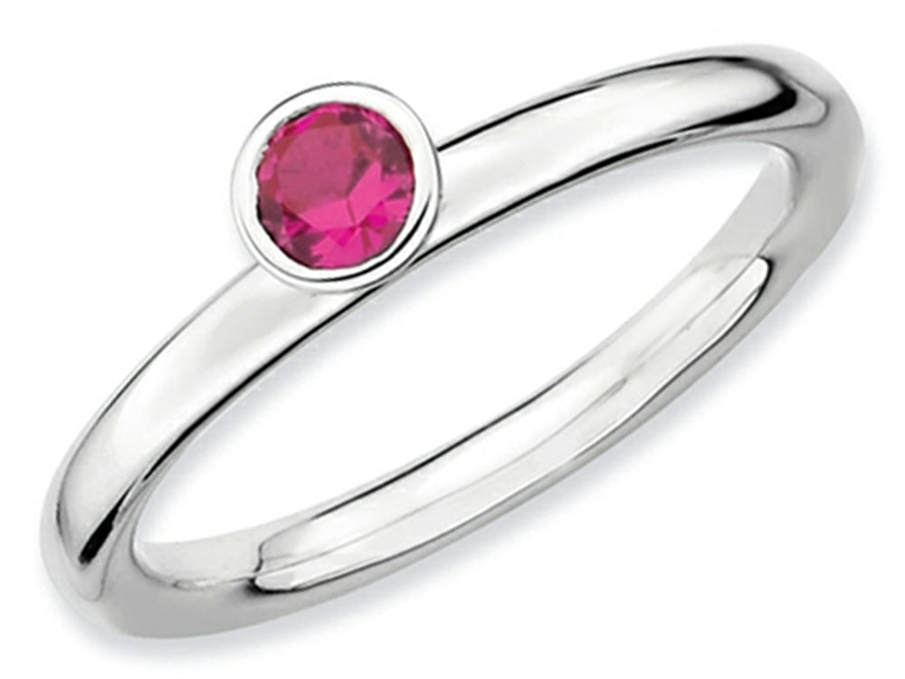 Stackable Expressions Sterling Silver High 4mm Round Created Ruby Stackable Ring