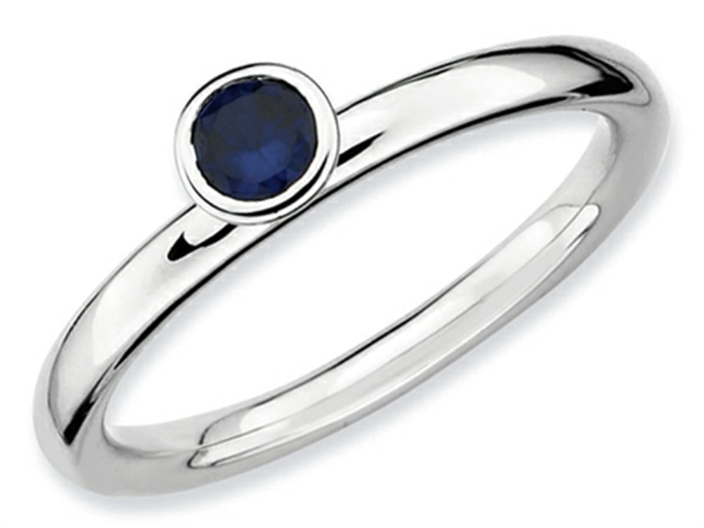 Stackable Expressions Sterling Silver High 4mm Round Created Blue Sapphire Stackable Ring
